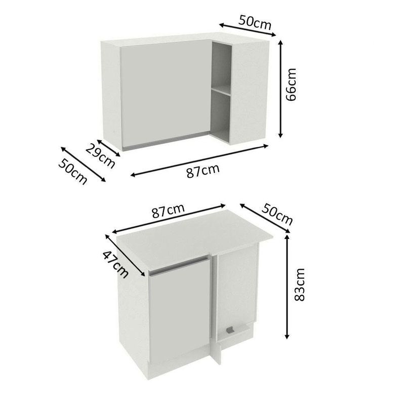 Kit armário de cozinha de canto 100% mdf 2 portas e nicho branco smart madesa
