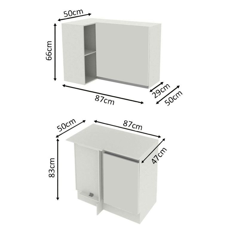 Kit armário de cozinha de canto 100% mdf 2 portas e nicho branco smart madesa