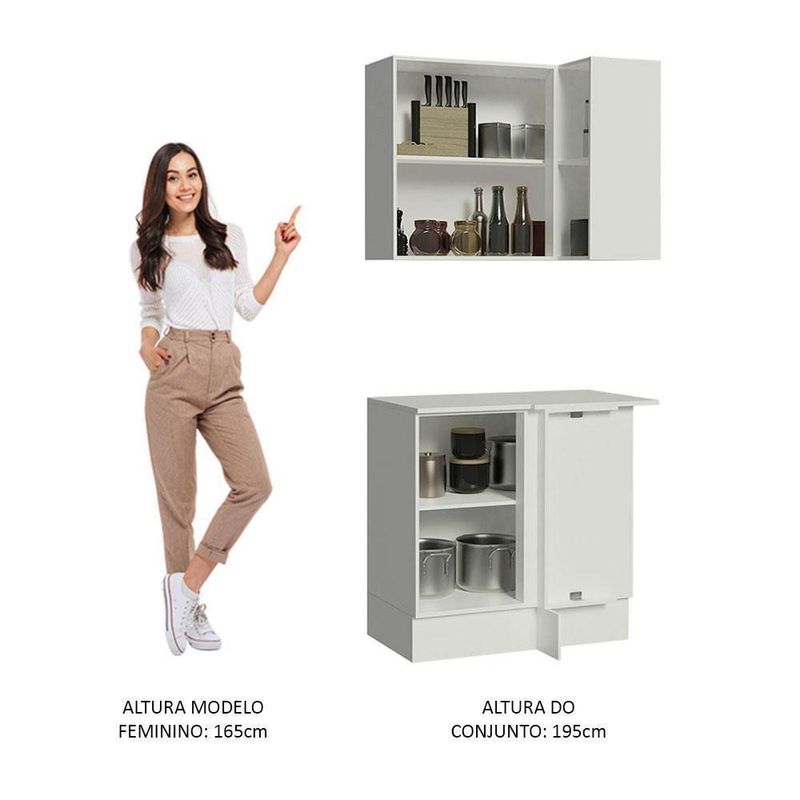 Kit armário de cozinha de canto 100% mdf 2 portas e nicho branco smart madesa