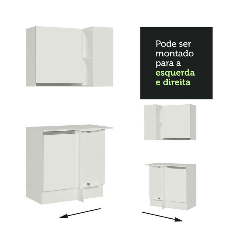 Kit armário de cozinha de canto 100% mdf 2 portas e nicho branco smart madesa