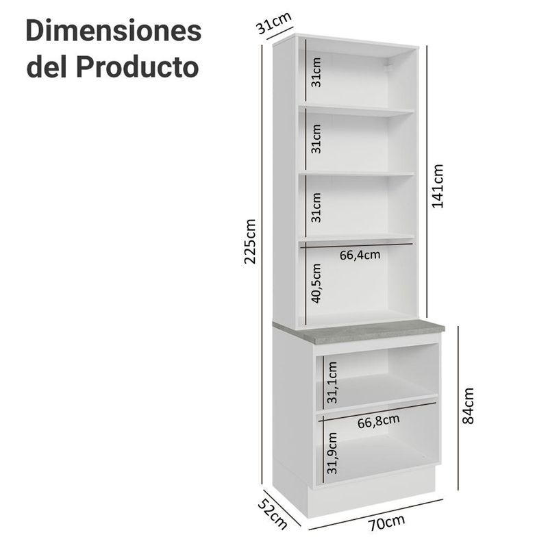 Kit balcão + cristaleira 70cm branco glamy madesa 01