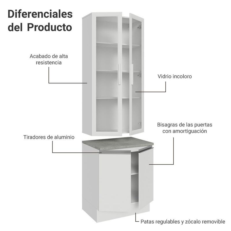 Kit balcão + cristaleira 70cm branco glamy madesa 01
