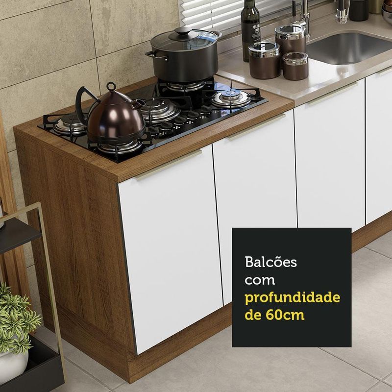 Kit com 2 balcões de cozinha madesa lux 4 portas 3 gavetas (sem tampo e pia) rustic/branco veludo