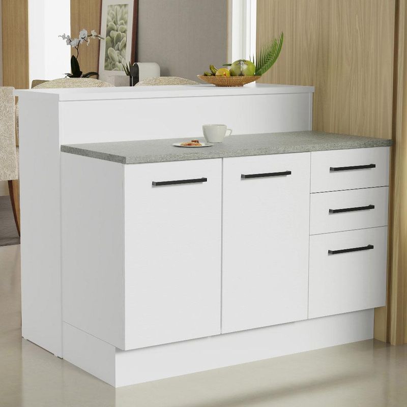 Ilha de cozinha com bancada e balcão 120 cm branco agata madesa
