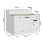 Ilha de cozinha com bancada e balcão 120 cm branco agata madesa