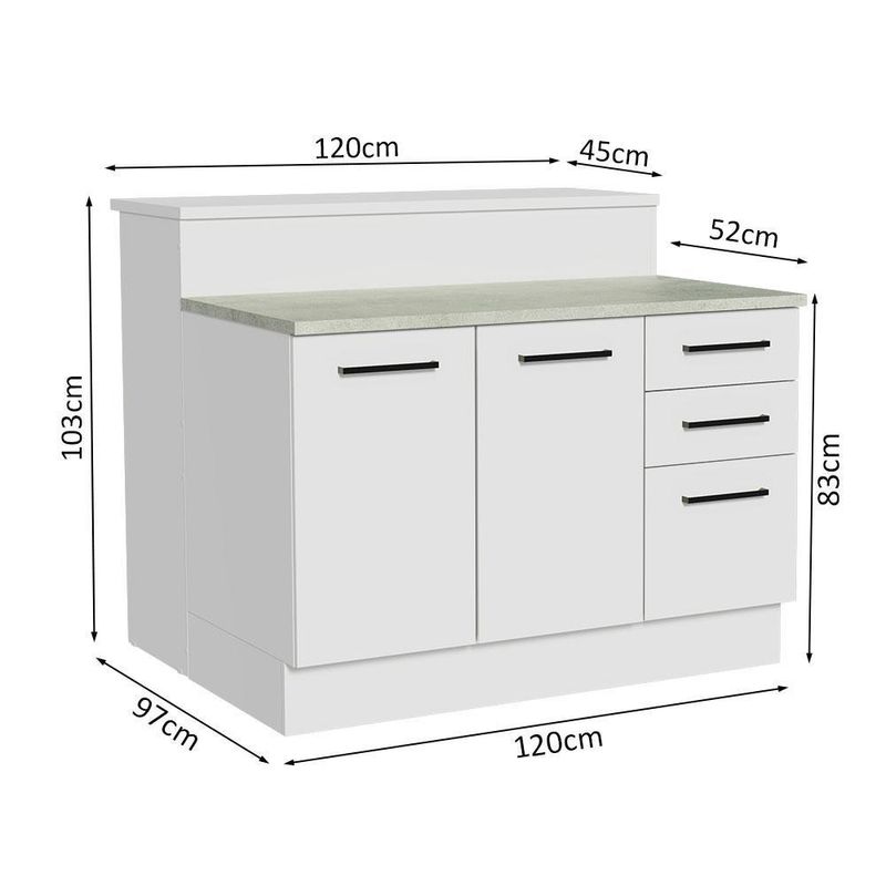 Ilha de cozinha com bancada e balcão 120 cm branco agata madesa