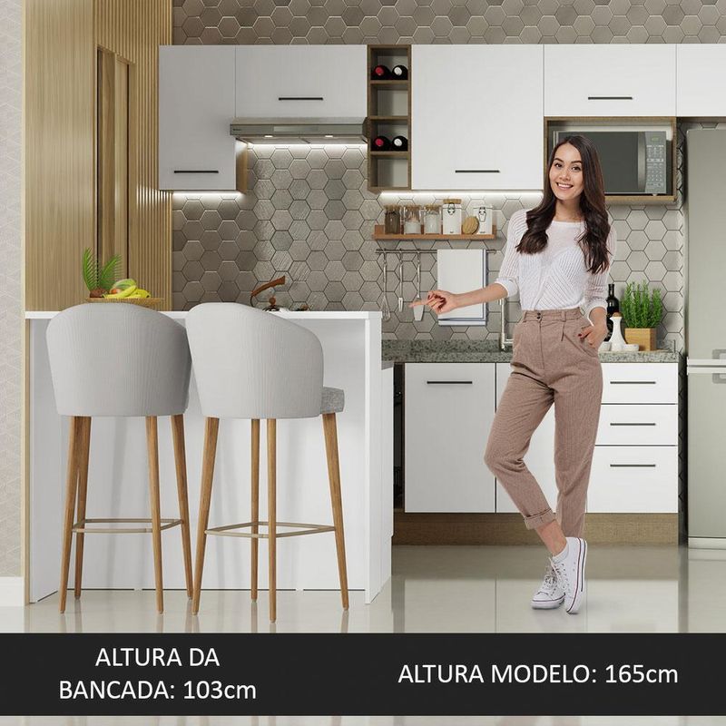 Ilha de cozinha com bancada e balcão 120 cm branco agata madesa