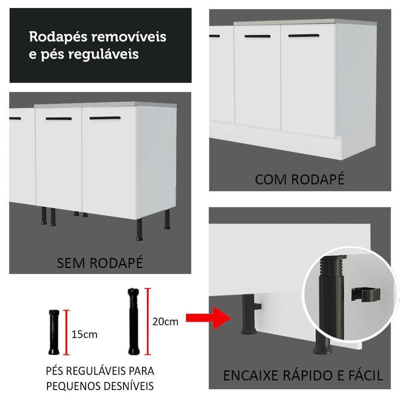 Ilha de cozinha com bancada e balcão 120 cm branco agata madesa