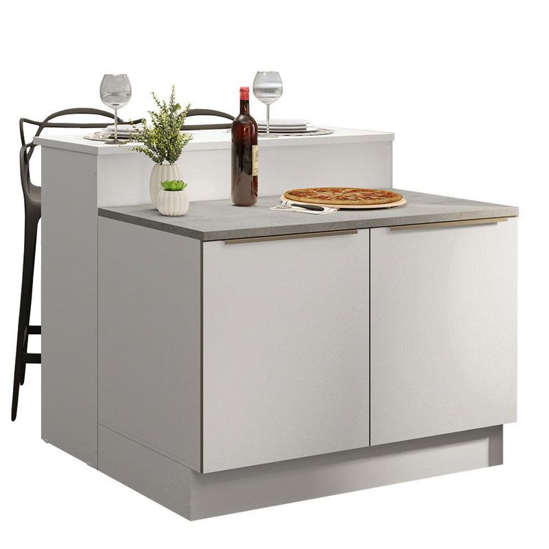 Ilha de cozinha com bancada e balcão 120 cm branco lux madesa