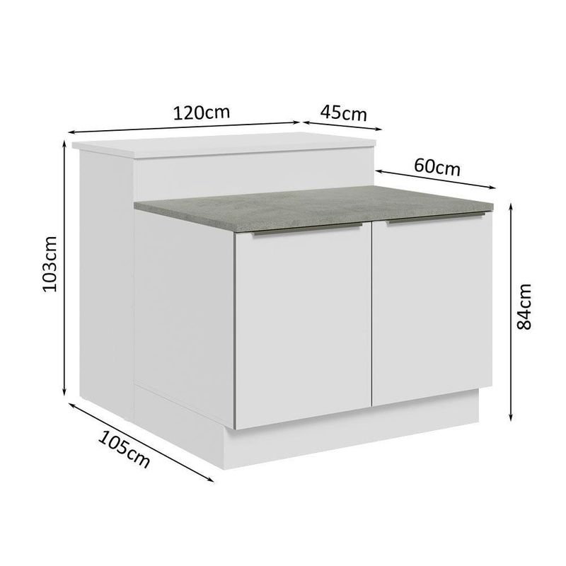 Ilha de cozinha com bancada e balcão 120 cm branco lux madesa