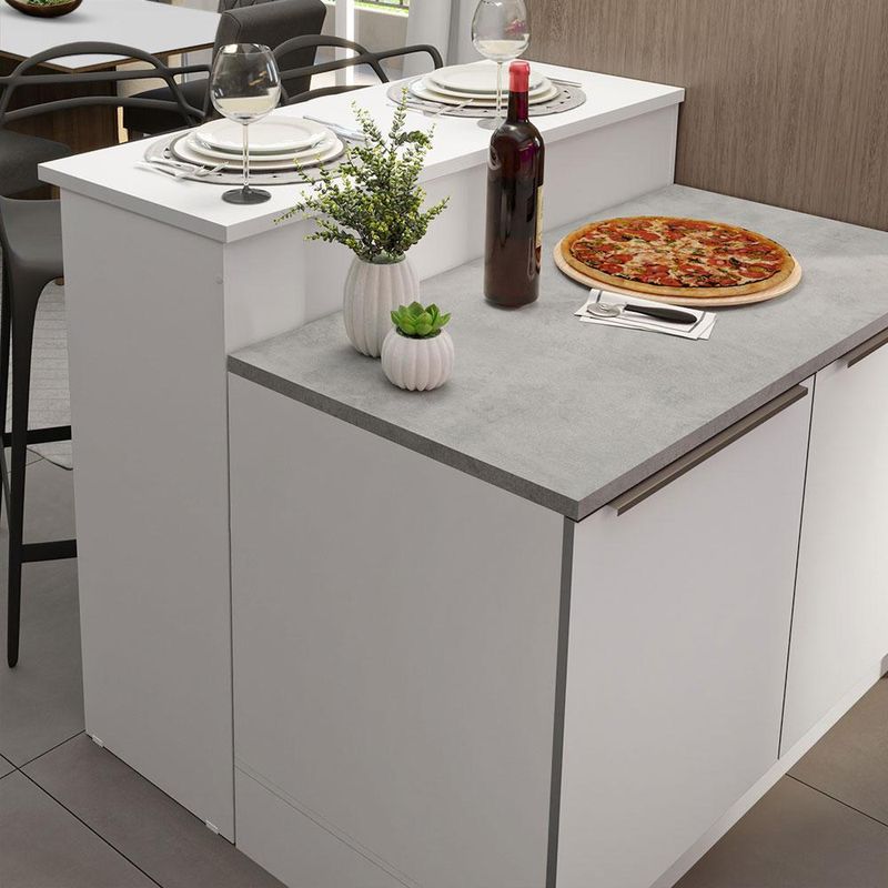 Ilha de cozinha com bancada e balcão 120 cm branco lux madesa