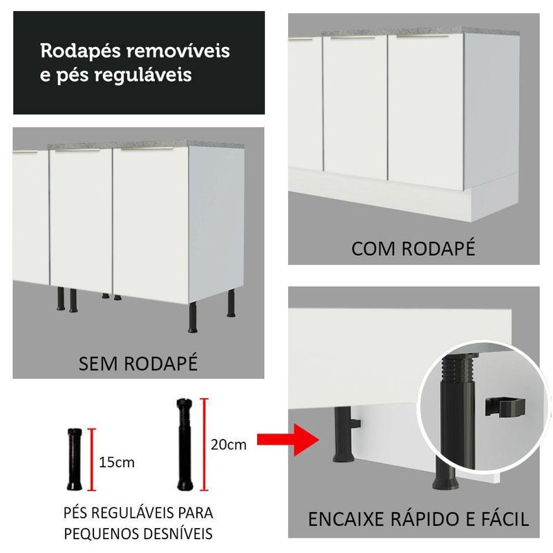 Ilha de cozinha com bancada e balcão 120 cm branco lux madesa