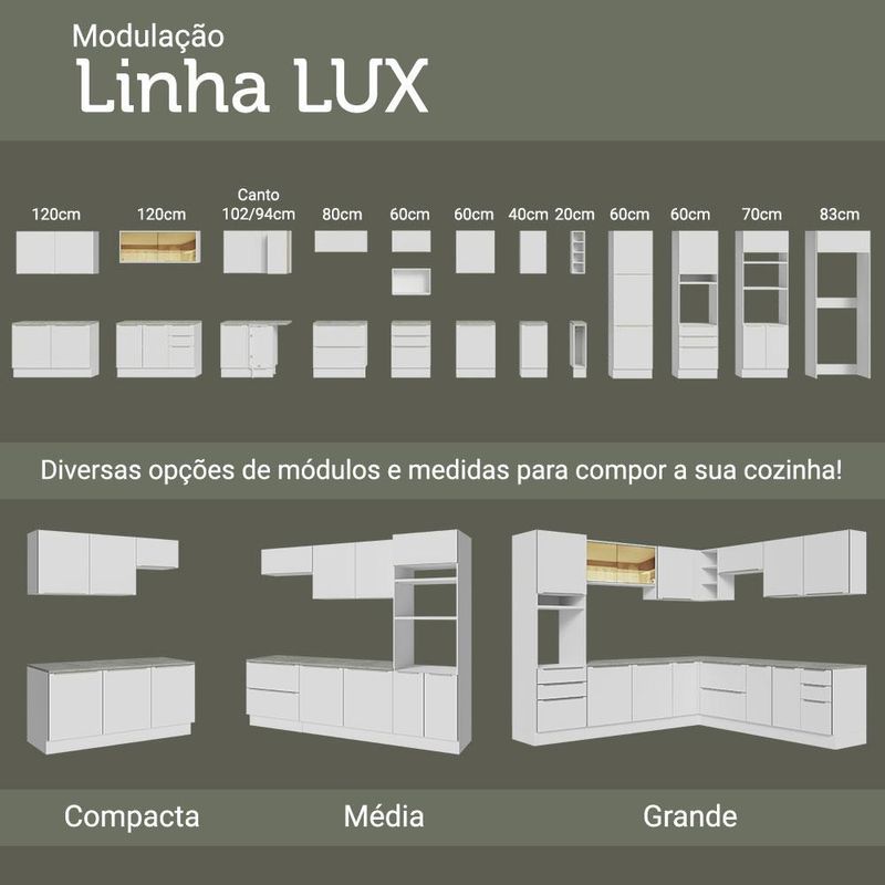 Ilha de cozinha com bancada e balcão 120 cm branco lux madesa