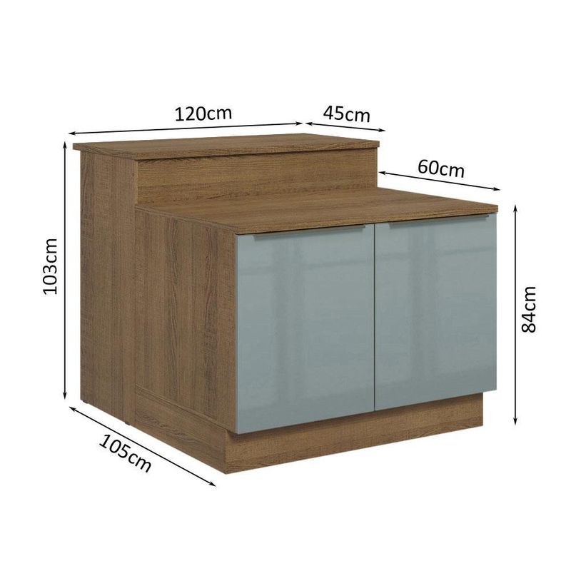 Ilha de cozinha com bancada e balcão 120 cm lux madesa