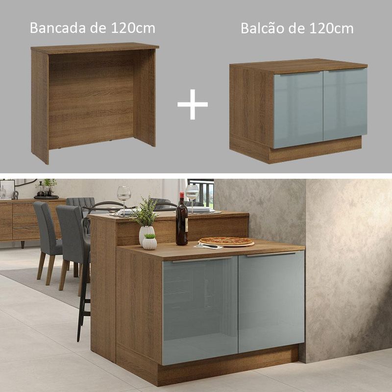 Ilha de cozinha com bancada e balcão 120 cm lux madesa