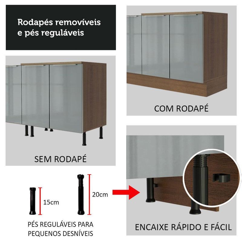 Ilha de cozinha com bancada e balcão 120 cm lux madesa
