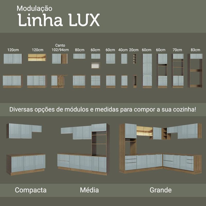 Ilha de cozinha com bancada e balcão 120 cm lux madesa