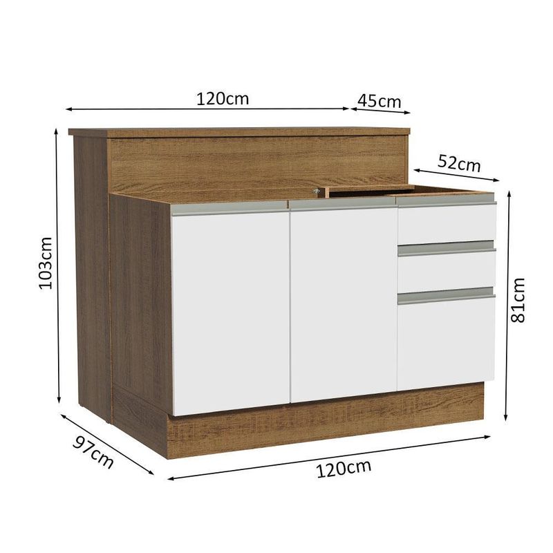 Ilha de cozinha com bancada e balcão 120 cm glamy madesa