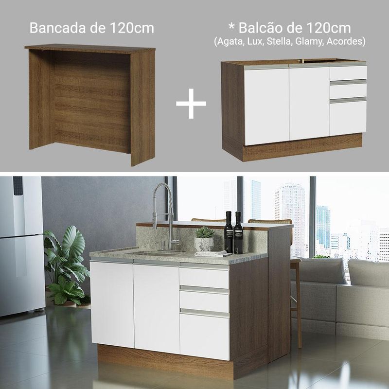 Ilha de cozinha com bancada e balcão 120 cm glamy madesa