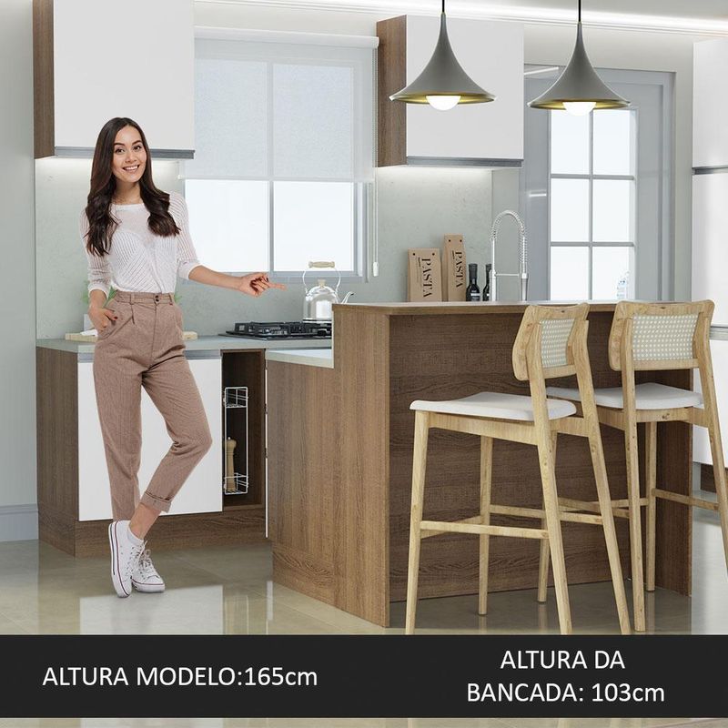 Ilha de cozinha com bancada e balcão 120 cm glamy madesa