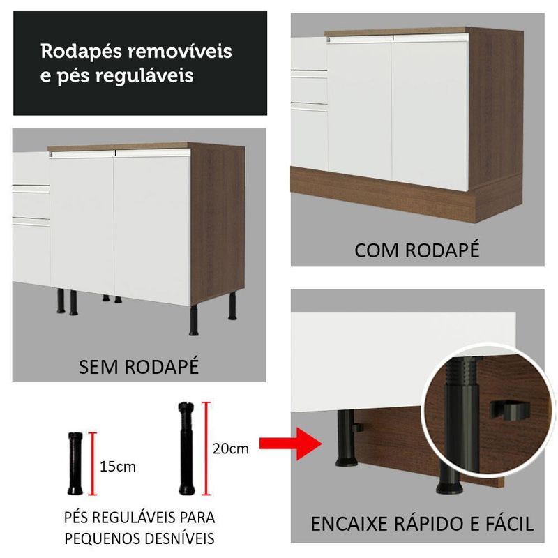 Ilha de cozinha com bancada e balcão 120 cm glamy madesa