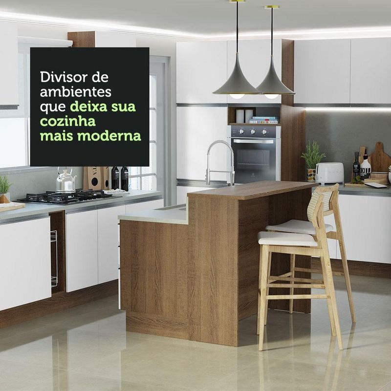 Ilha de cozinha com bancada e balcão 120 cm glamy madesa