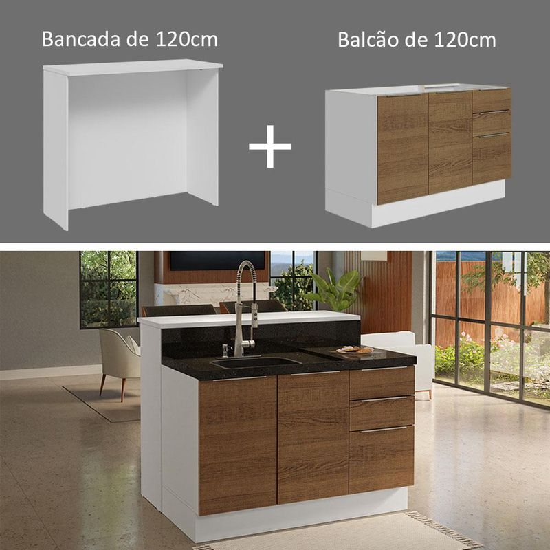 Ilha de cozinha com bancada e balcão 120 cm stella madesa