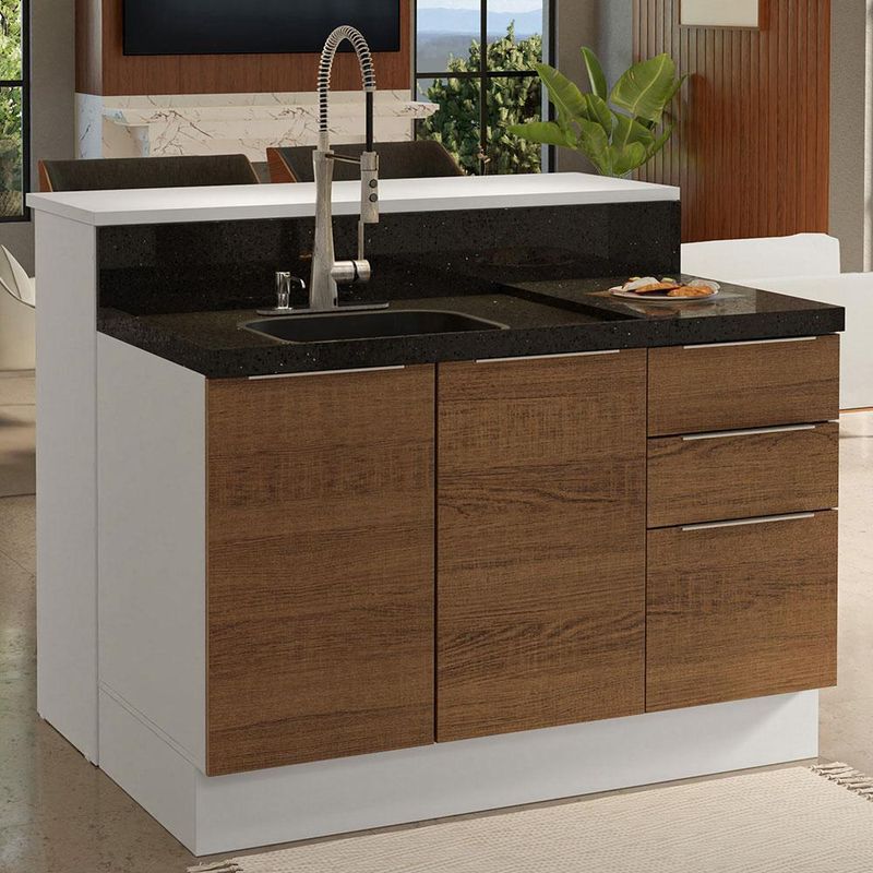 Ilha de cozinha com bancada e balcão 120 cm stella madesa