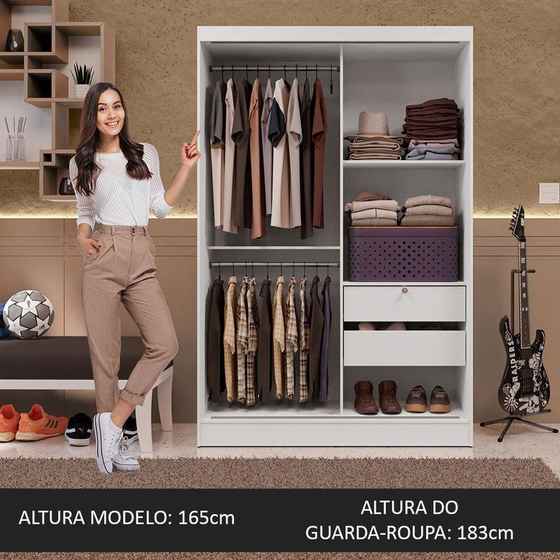 Guarda-roupa solteiro madesa luke 2 portas de correr de espelho