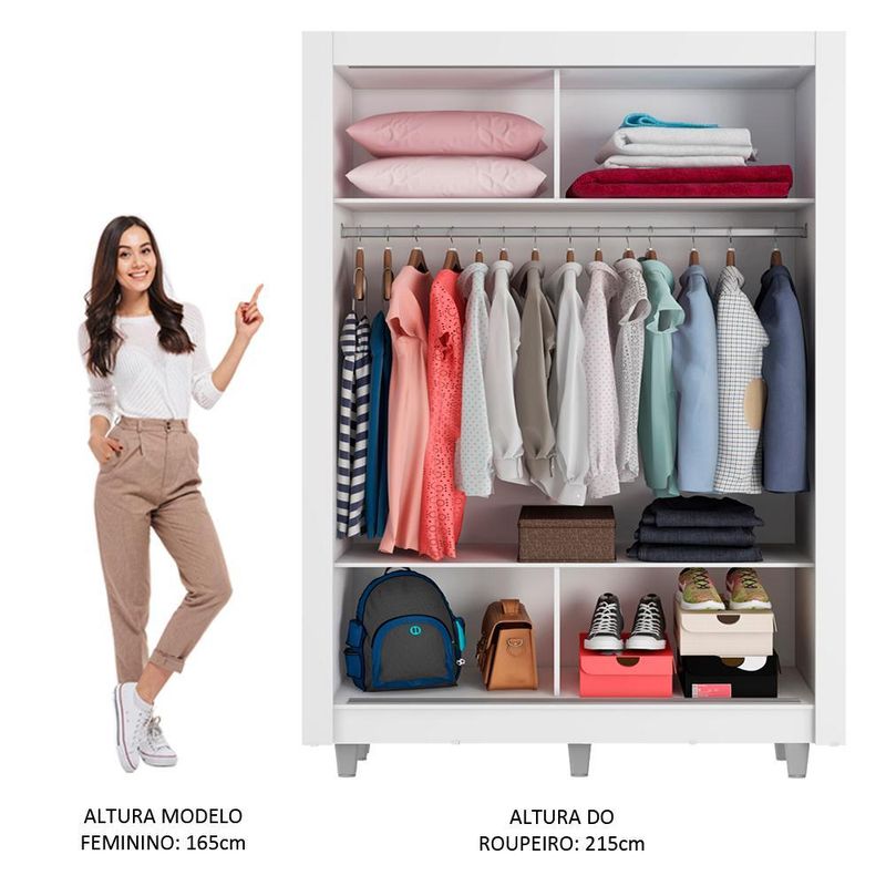 Guarda-roupa solteiro madesa denver 2 portas de correr com pés - branco