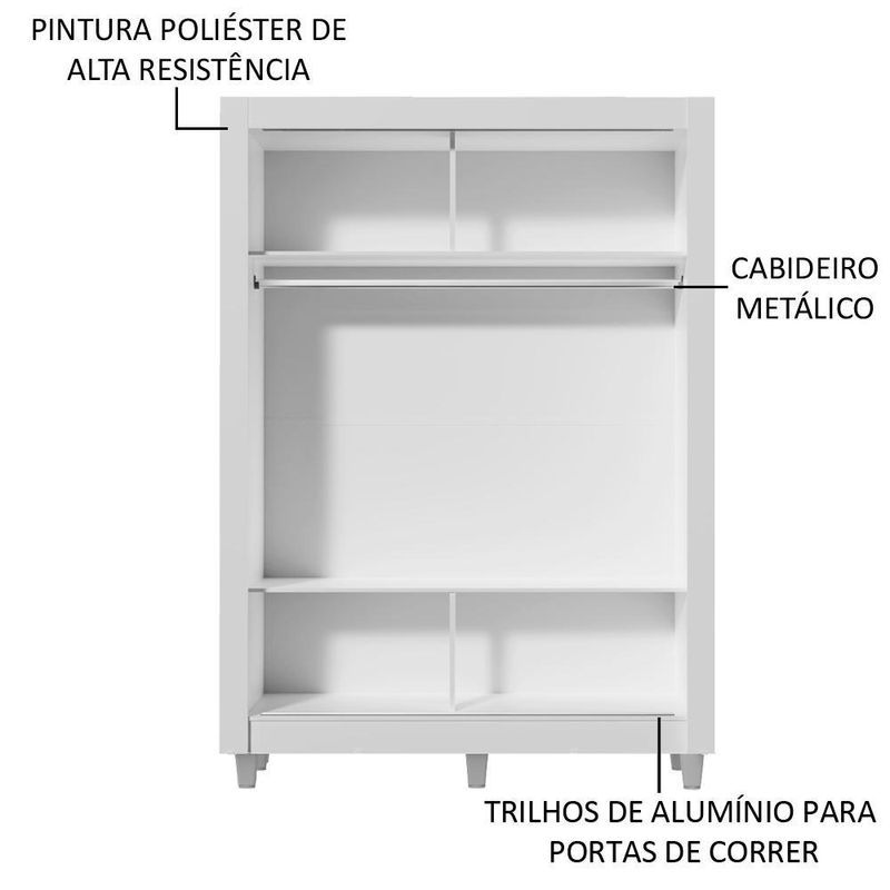 Guarda-roupa solteiro madesa denver 2 portas de correr com pés - branco