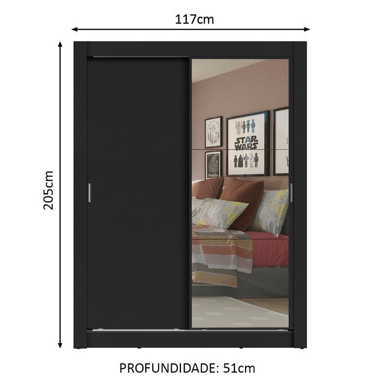 Guarda-roupa solteiro madesa denver 2 portas de correr com espelho p