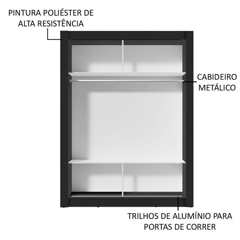 Guarda-roupa solteiro madesa denver 2 portas de correr com espelho p