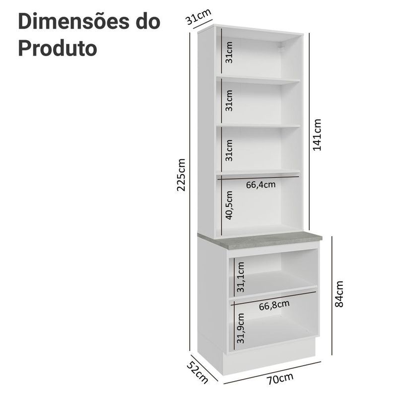Kit balcão + cristaleira 70cm agata madesa 01