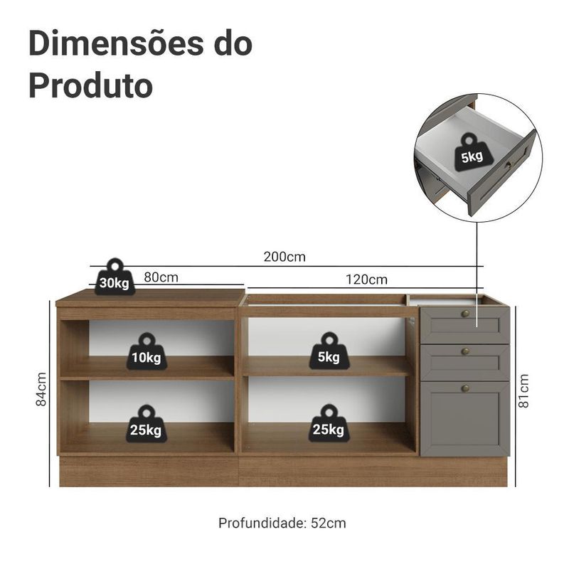 Kit com 2 balcões de cozinha 3 gavetas 4 portas (sem tampo e pia) vik madesa 01