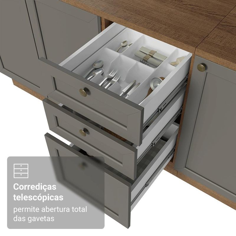 Kit com 2 balcões de cozinha 3 gavetas 4 portas (sem tampo e pia) vik madesa 01