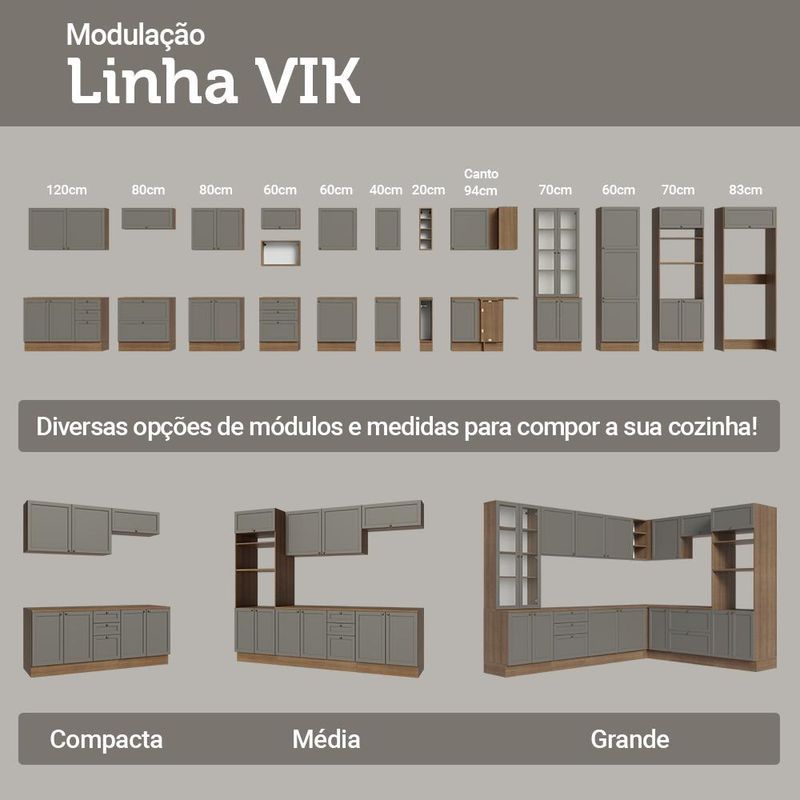 Kit com 2 balcões de cozinha 3 gavetas 4 portas (sem tampo e pia) vik madesa 01