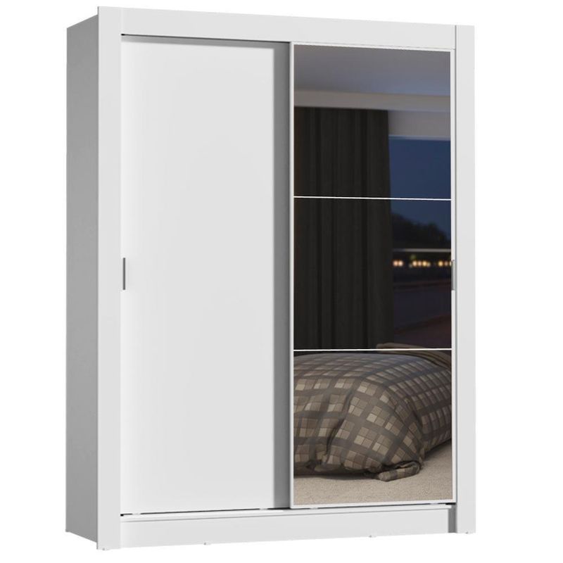 Guarda-roupa solteiro madesa dallas plus 2 portas de correr com espelho 4 gavetas - branco
