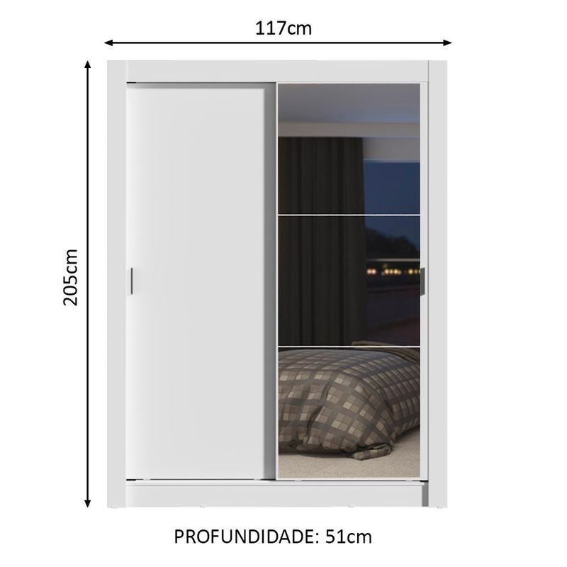 Guarda-roupa solteiro madesa dallas plus 2 portas de correr com espelho 4 gavetas - branco