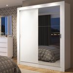Guarda-roupa solteiro madesa dallas plus 2 portas de correr com espelho 4 gavetas - branco