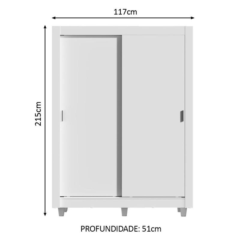 Guarda-roupa solteiro madesa dallas plus 2 portas de correr 4 gavetas com pés - branco