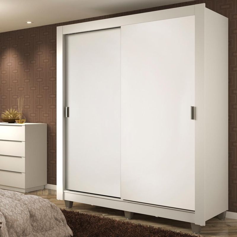 Guarda-roupa solteiro madesa dallas plus 2 portas de correr 4 gavetas com pés - branco