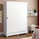 Guarda-roupa solteiro madesa luke 2 portas de correr de madeira com pés - branco