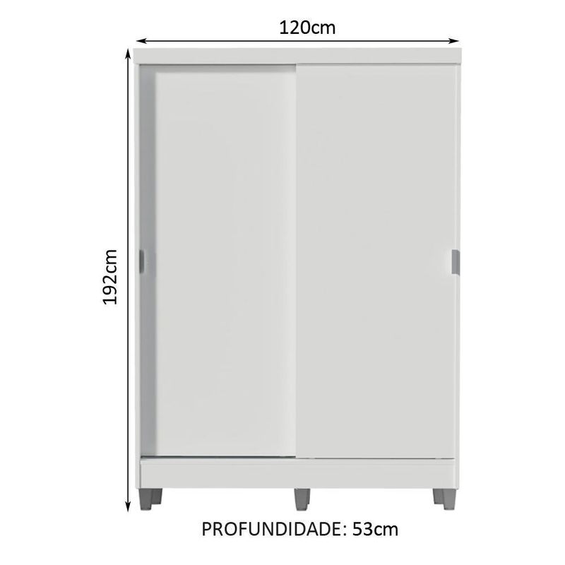 Guarda-roupa solteiro madesa luke 2 portas de correr de madeira com pés - branco