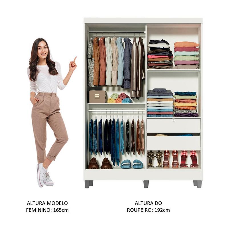 Guarda-roupa solteiro madesa luke 2 portas de correr de madeira com pés - branco