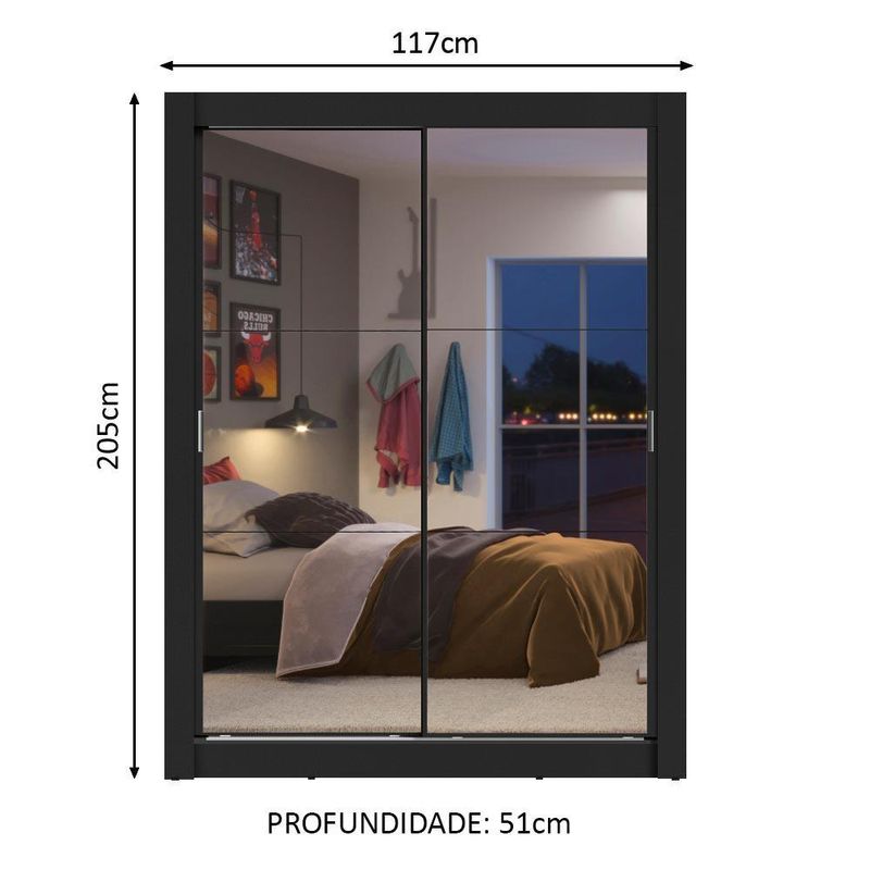 Guarda-roupa solteiro madesa dallas 2 portas de correr de espelho 2 gavetas
