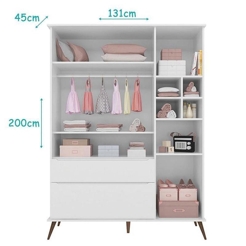 Dormitório Melinda em MDF e MDP 131 cm Branco Phoenix Baby com Guarda Roupa Cômoda e Berço Retrô