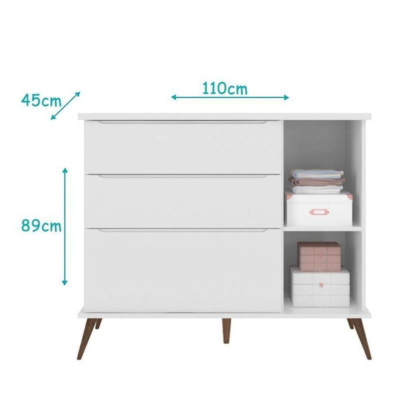 Dormitório Melinda em MDF e MDP 131 cm Branco Phoenix Baby com Guarda Roupa Cômoda e Berço Retrô