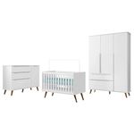 Dormitório Melinda em MDF e MDP 131 cm Branco Phoenix Baby com Guarda Roupa Cômoda e Berço Retrô