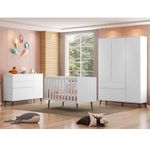 Dormitório Melinda em MDF e MDP 131 cm Branco Phoenix Baby com Guarda Roupa Cômoda e Berço Retrô
